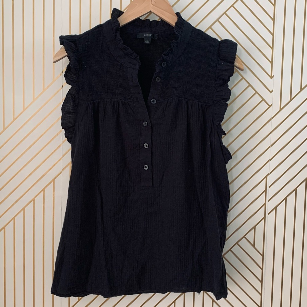 J. Crew 100% cotton ruffle cap sleeves ribbed slightly  striped sleeveless Top M
